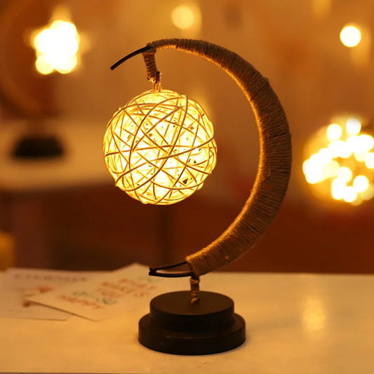 Handmade Twine Iron Moon Night Light